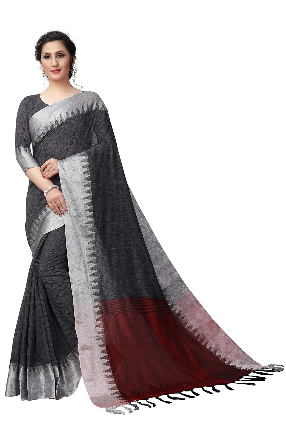 perfectblue women's linen saree with blouse piece (vanshi9kalinevariation)