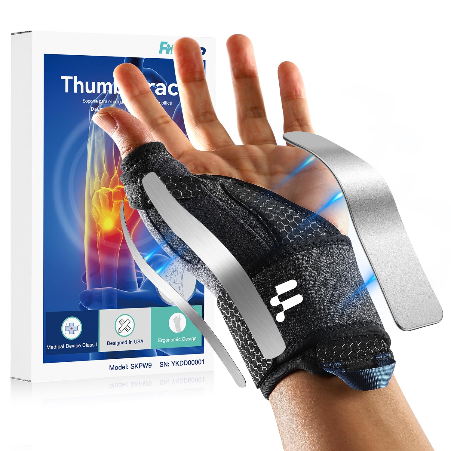 Fitomo Wrist and Thumb Support, 2 en 1 Finger Splint for De Quervains Tenosynovitis, Arthritis, Trigger Finger, Pain Relief, Tendonitis, Carpal Tunnel Pain Relief and Thumb Sprain