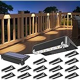 VOLISUN Solar Deck Lights 16 Pack, Bright Warm White Glow LED Large Size Lamp, IP65 Waterproof Step Lights Outdoor for Deck, Step, Fence, Railing, Wall and Stairs(Black)