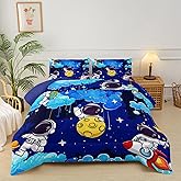 lnEffble Blue Space Galaxy Comforter Set - Twin Size Astronaut Bedding With Space Themed Design, Cute Astronaut Comforter For Boys' Room Decor