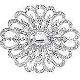 Gyn&Joy Crystal Rhinestones Flower Ribbon Wedding Bridal Corsage Brooch Pin