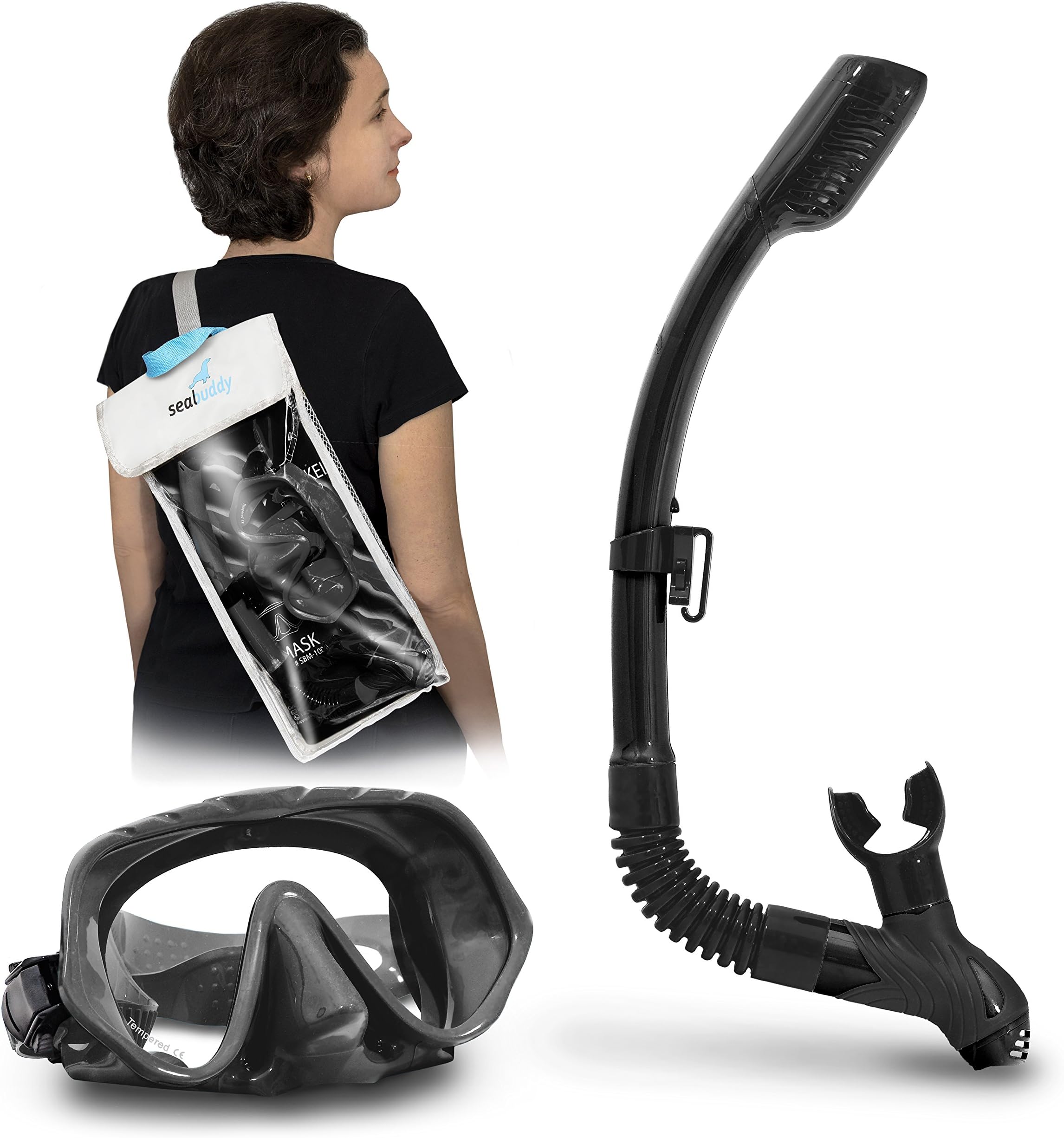 SealBuddy Maui Frameless Panoramic View Mask/Snorkel + Travel Gear Bag