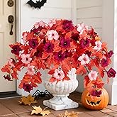 VGNQA 2Pcs Fake Fall Flowers for Outdoor Decoration Artificial Fake Silk Flowers Faux Fall Plants, Uv Resistant Autumn Flower for Garden Porch Balcony Realistic Thanksgiving Decor (Burgundy Pink)