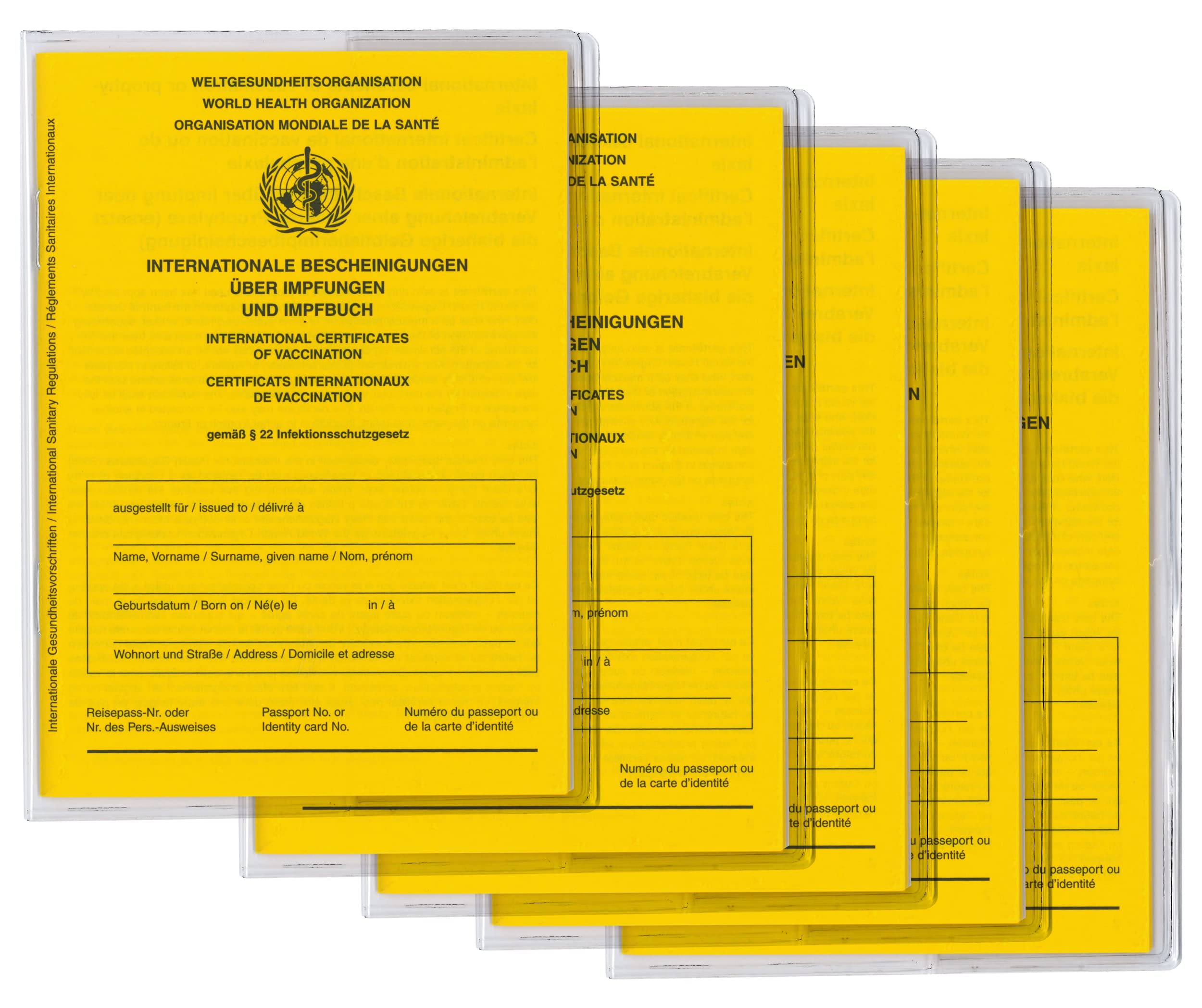 welsberg Set of 5 Vaccination Certificate and 5 x ID Card Covers - Transparent Protective Cover for International Certificate of Vaccination and Vaccination Book