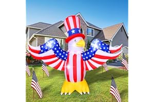 CHIVAO 6 Feet Patriotic Independence Day Inflatable Decoration 4th of July American Flag Bald Inflatables USA Patriotic LED Blow up Lighted Inflatable Party Decor for Outdoor Indoor Yard Lawn Garden