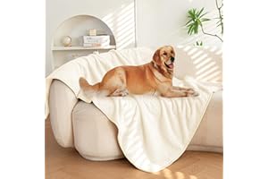 PETHUR Waterproof Dog Blankets for Large Dogs, Large Dog Blanket Washable for Couch Protection, Fluffy Fleece Dog Blanket, Beige, L