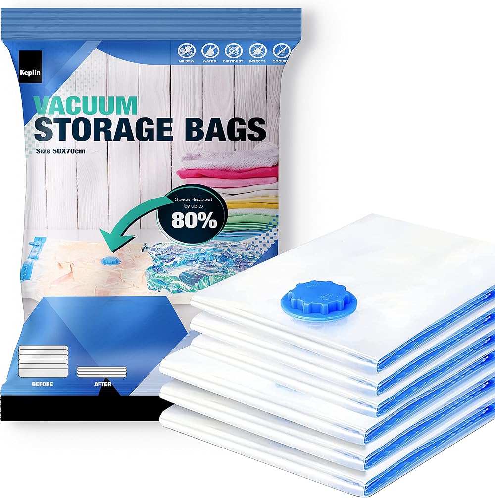 KEPLIN Vacuum Storage Bags 6 Pack Medium 50x70 Space Saver Double Zip Valve
