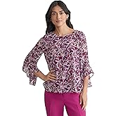Kasper Womens Ruffle Sleeve Printed Top