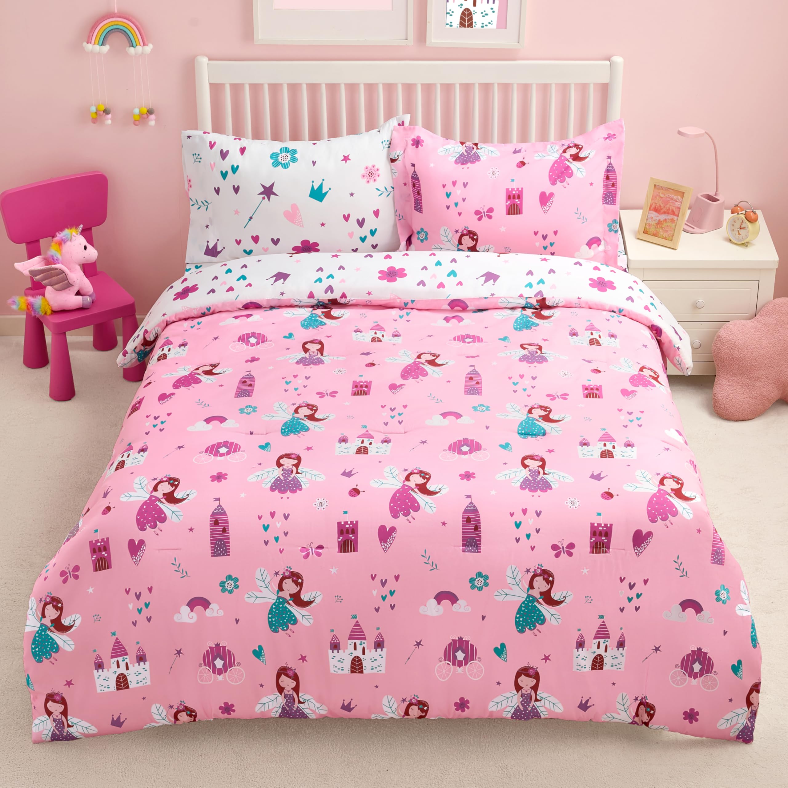 Photo 1 of Joiedomi Kid Twin Comforter Set 5 Piece Princess Bedding Set for Boys Girls Super Soft Microfiber Bed in a Bag with Comforter Sheets Pillowcase Sham