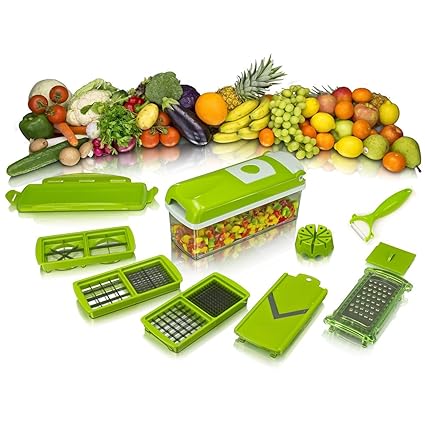 VR 12 in 1 Vegetable Cutter - Chopper, Grater, Slicer Dicer, Peeler - All in One (Green)