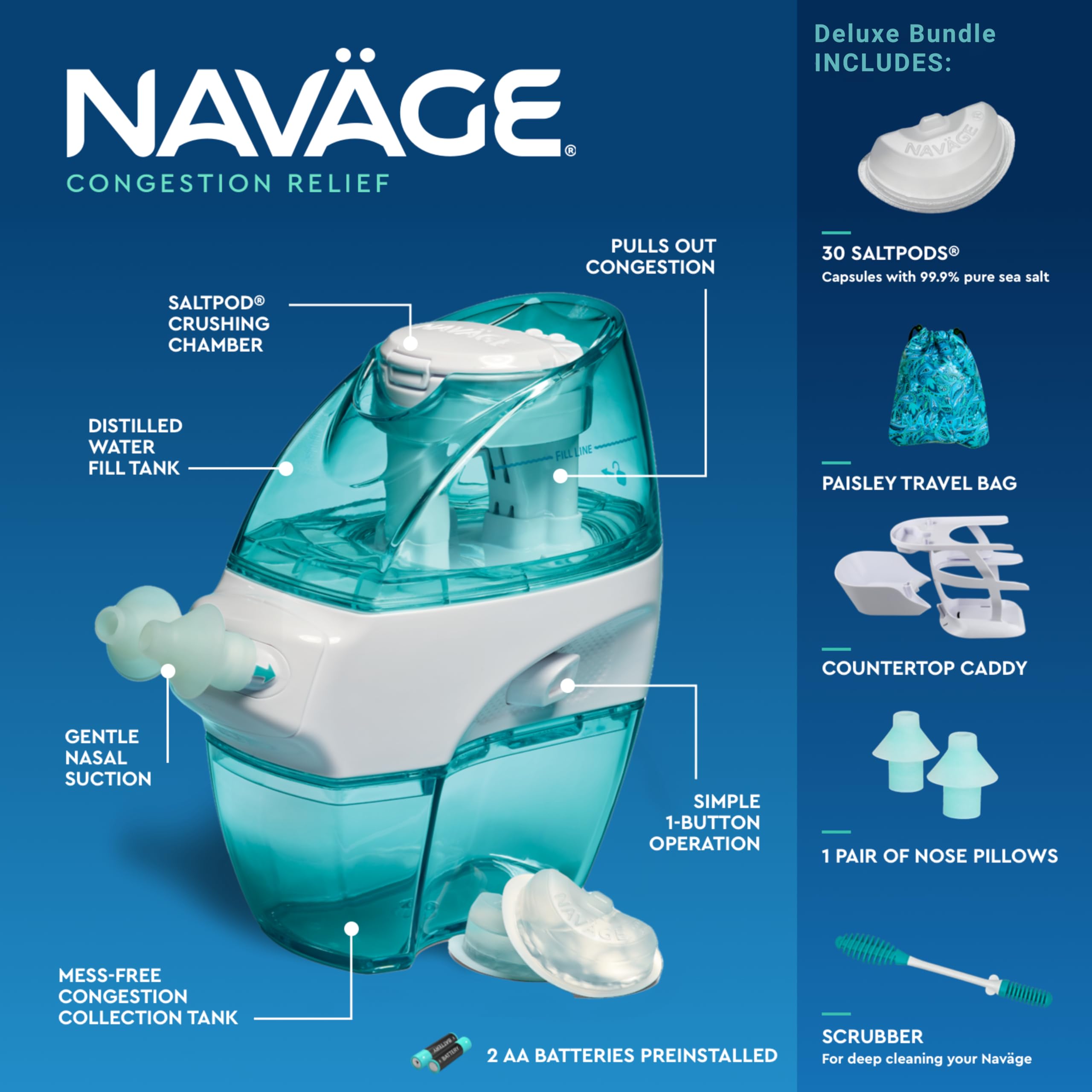 Navage Rinse Mua Navage Deluxe Bundle - Navage Nasal Irrigation System - Saline ...
