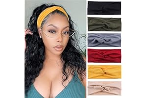 XTREND 6 Pcs Women's Headbands Twisted Cross Elastic Head Band Yoga Workout Head Non-Slip Sweat Soft Headbands Solid Color Simple Versatile Hair Accessory Hairbands