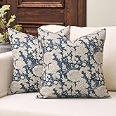 DOMVITUS Floral Pillow Covers 24x24 Set of 2, Vintage Block Print Pillow Covers Neutral Decorative Farmhouse Throw Pillow Covers for Bed Couch Living Room Dusty Blue