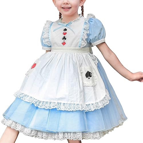 Girls Dress Blue Puffy Skirt Maid Lace Collar Poker Apron Alice Vintage  Size 4 in Saudi Arabia