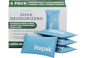 Litepak Shoe Deodorizer and Odor Eliminator Activated Charcoal Odor Absorber for Shoes and Gym Bags, Natural Bamboo Air Freshener for Boots, Closet Or Car (4 Pack)