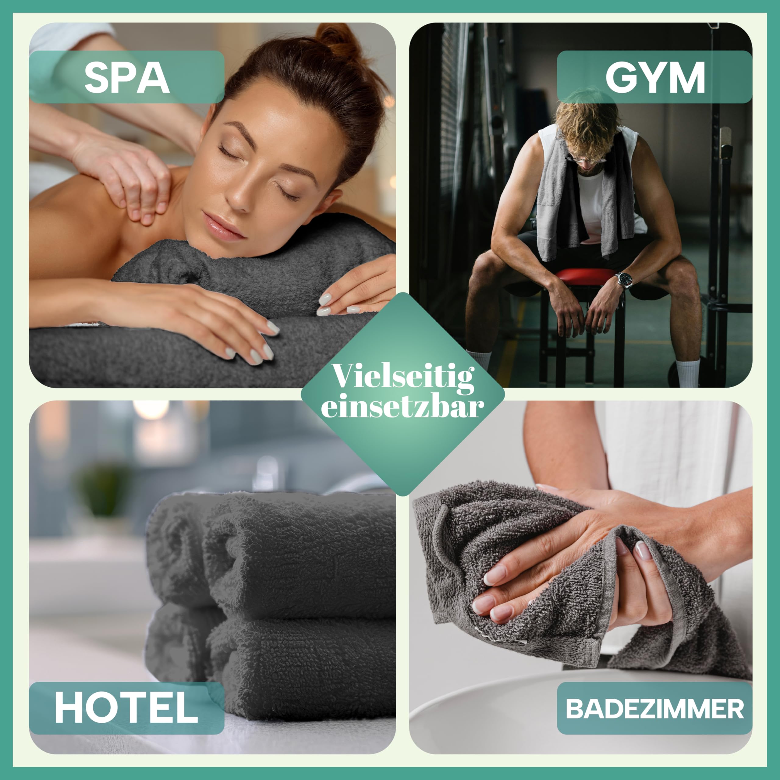 NatureMark 8 Handtücher Set - 100% Baumwolle - Saugfähige und langlebige Handtücher, Größe 50×100 cm, Anthrazit Grau 7