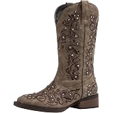 SheSole Womens Western Cowgirl Boots Fashion Rhinestone Square Toe Ladies Cowboy Boots Mid Calf