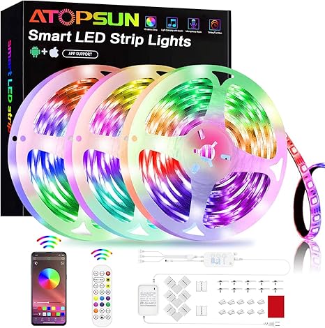 50ft led strip lights atopsun 5050 rgb color changing led light strips led lights for bedroom kitchen home decoration 50ft