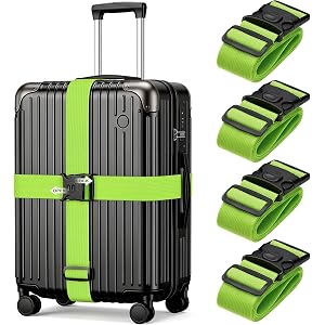 SEAVILIA 4 PCS Luggage Straps for Suitcases Travel Belt Luggage Strap | Double Lock Quick Release Buckle, Anti-Burst Protecti
