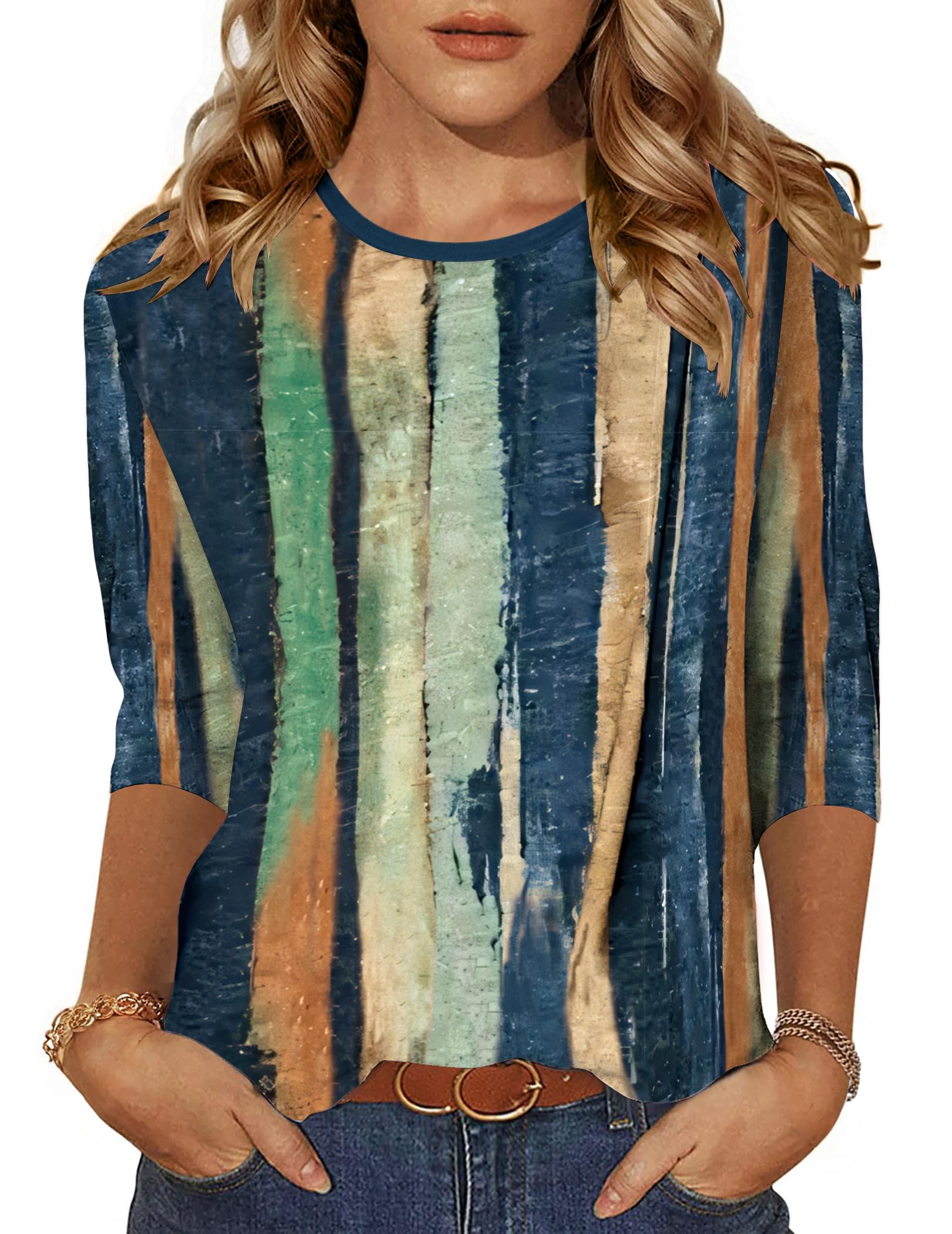 Photo 1 of Zeagoo Ladies Tops and Blouses 3/4 Length Sleeve Summer Tunic Crew Neck Basic Tees Casual Floral Blouses L