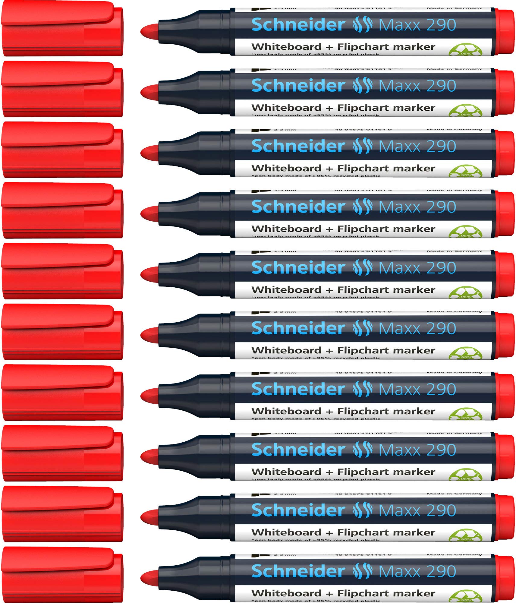 Schneider 290 Marker Pen Set 1-3 mm Red Refillable for Whiteboard and Flip-Chart Pack of 10