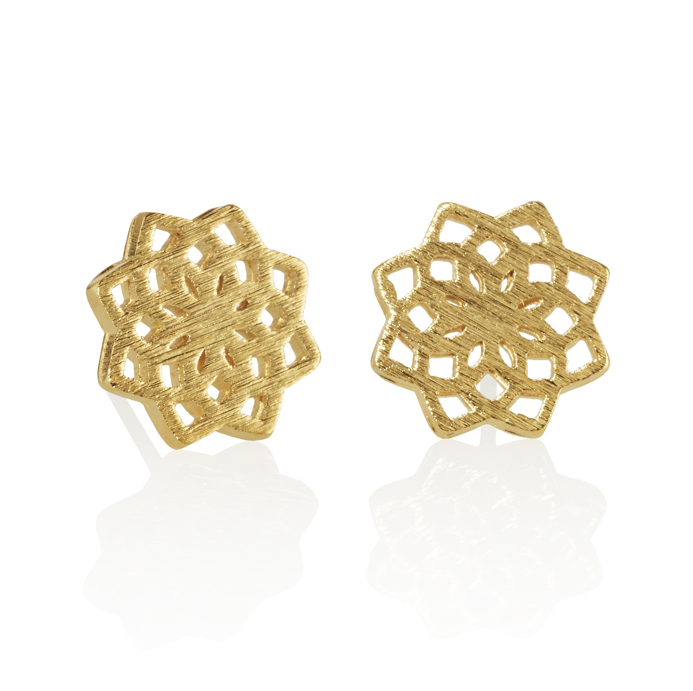 Namana Mandala Gold Stud Earrings for Women and Teen Girls, Brushed Finish Sacred Geometry Gold Studs for Women, Dainty Gold Earrings for Women, Cute Mandala Flower Jewellery with Gift Box. — image 1