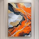 Orange Abstract Painting Gold Foil Artwork Orange and Black Wall Art Modern Abstract Prints Black Gold Gray Picture Modern White Gray Artwork Mid Century Terracotta Wall Art 16x24inch No Frame
