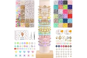 Bracelet Making Clay Beads Kit DISHIO Girls Jewelry Making Kit 2Boxes 24-Color 6000Pcs Polymer Flat Beads Kit for Jewelry&Bracelet Maker Kit with Letter Crystal Beads for Teen Girls Kids Birthday Gift