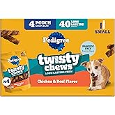 Pedigree Twisty Chews Small Dog Treats, Chicken &amp; Beef, 40 Count | Long-lasting dental chews, rawhide-free, twisted design, helps clean teeth, easy to digest, includes 4 packs of 10 treats