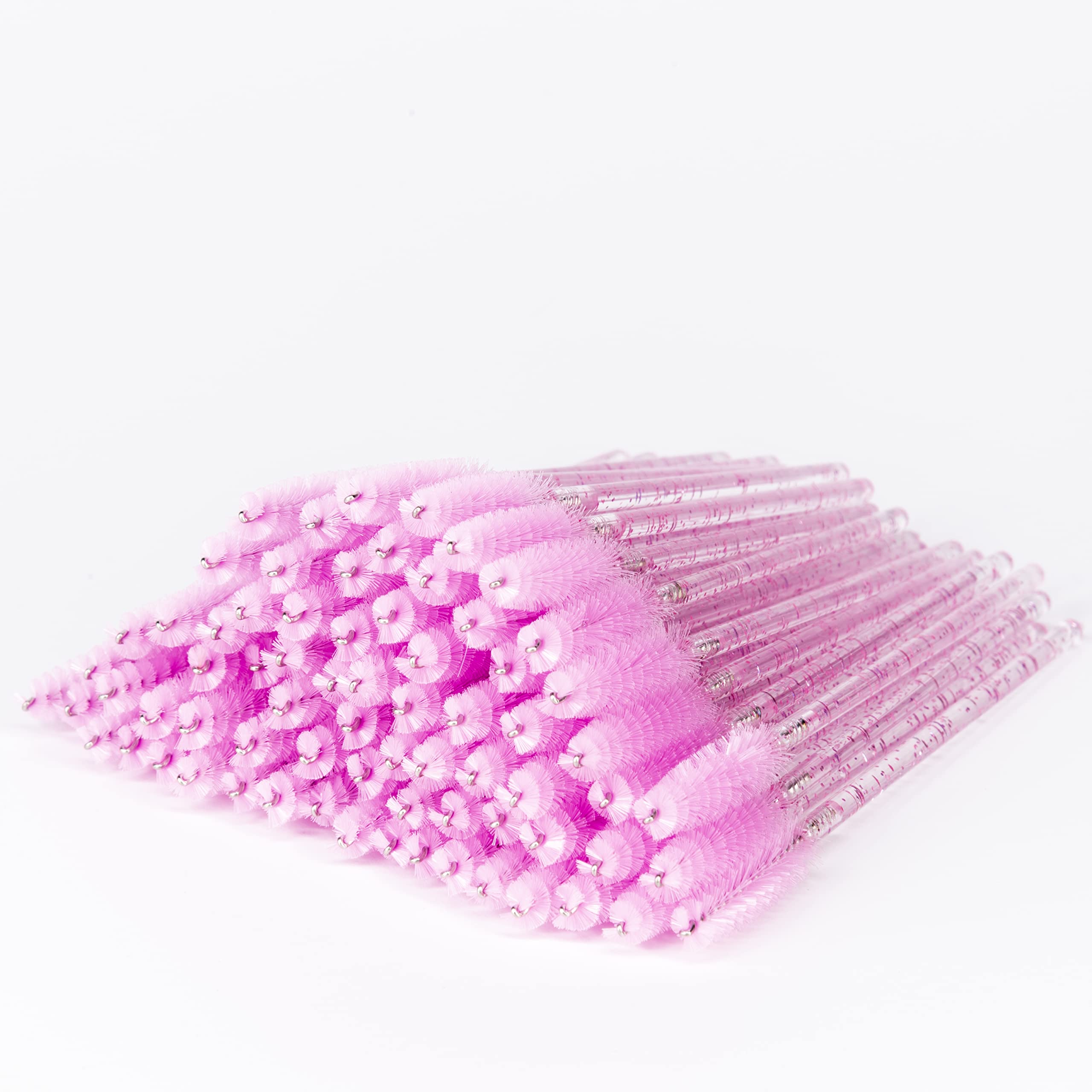 Photo 1 of i-Laesh 100 Pcs Disposable Eyelash Brushes, Mascara Wands, Spoolies for Eyelash Extensions, Spoolie Eyebrow Brow Makeup Supplies Kit Glitter Applicator Tool Accessories Bristle (Crystal Pink)