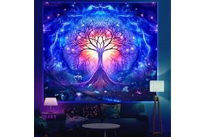 Avinyl Blacklight Mushroom Tree Tapestry for Bedroom, UV Reactive Galaxy Tree of Life Plant Room Decor Wall Tapestries, Glow in Dark Fantasy Flower Tapestry Aesthetic for Living Room Dorm 51in X 60in