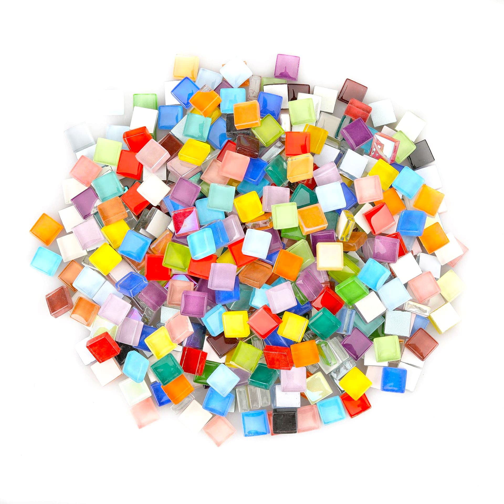 200 Pack Mini Glass Tiles 1cm Square Crystal Mosaic Tiles with White Backing for Mosaic Jewelry Flower Pots Photo Mirror Frame Home Garden DIY Crafts(All Mix)