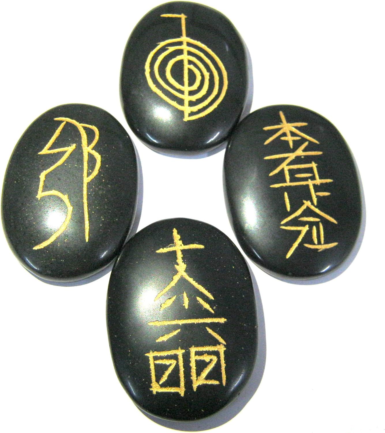 crystalmiracle Usui Reiki Symbol Carved Black Agate Set Crystal Healing Wellness Men Women Gift Reiki feng Shui