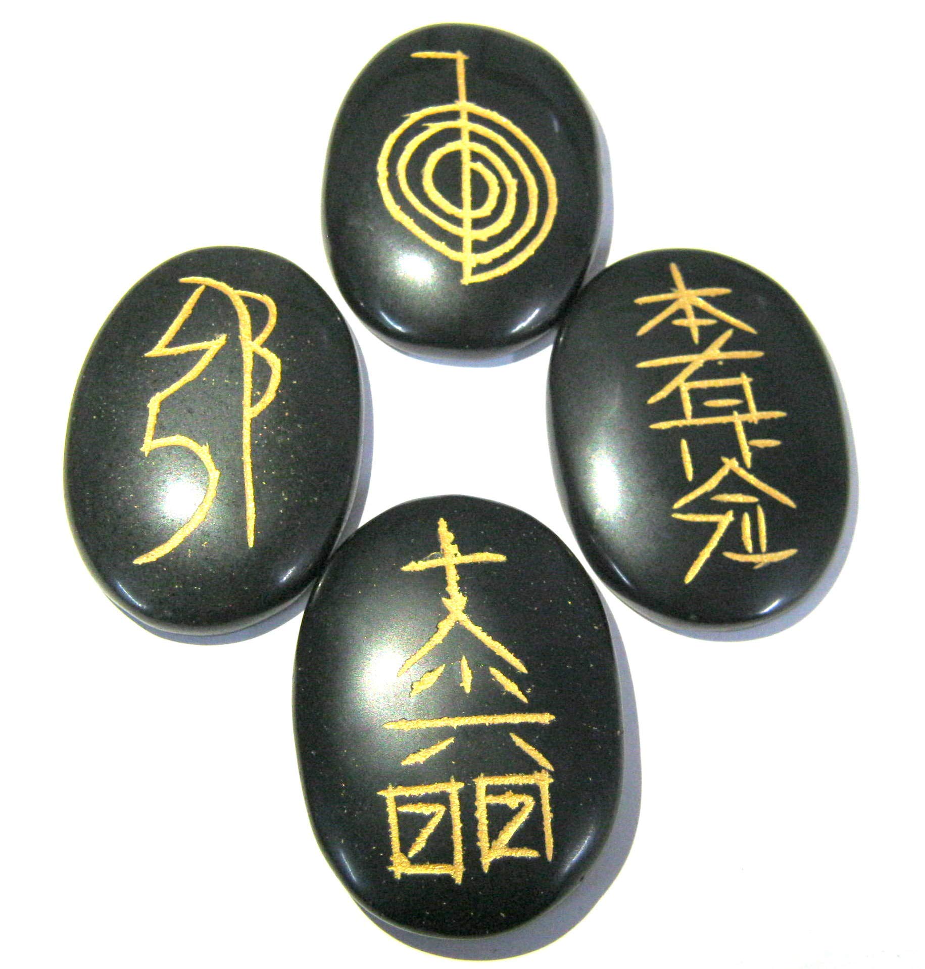 crystalmiracle Usui Reiki Symbol Carved Black Agate Set Crystal Healing Wellness Men Women Gift Reiki feng Shui