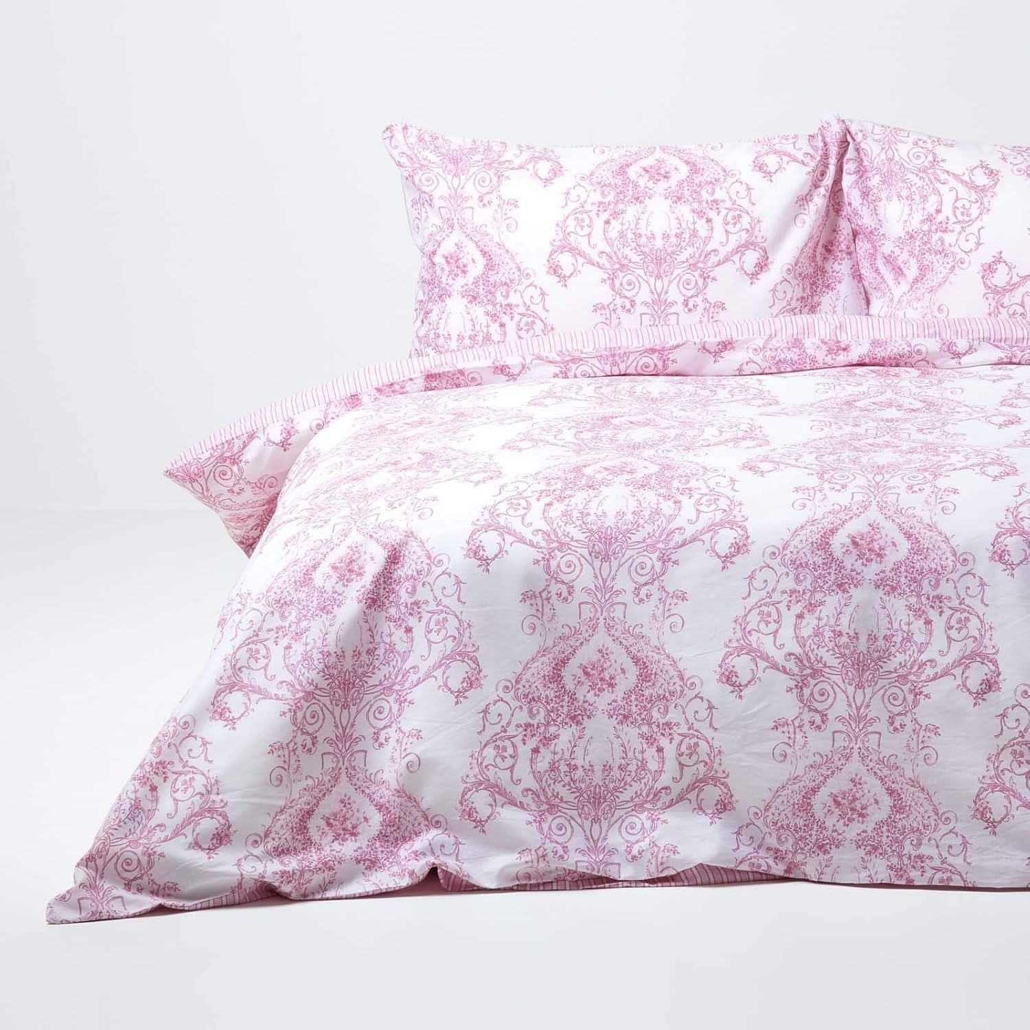 Homescapes Toile Duvet Cover Set Pink & White French Damask Style