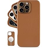 LONLI Urban - for iPhone 16 Pro Leather Case - European Genuine Pebbled Leather Phone Case - European Elegance, Modern Design - [Compatible with Magsafe] - Saddle
