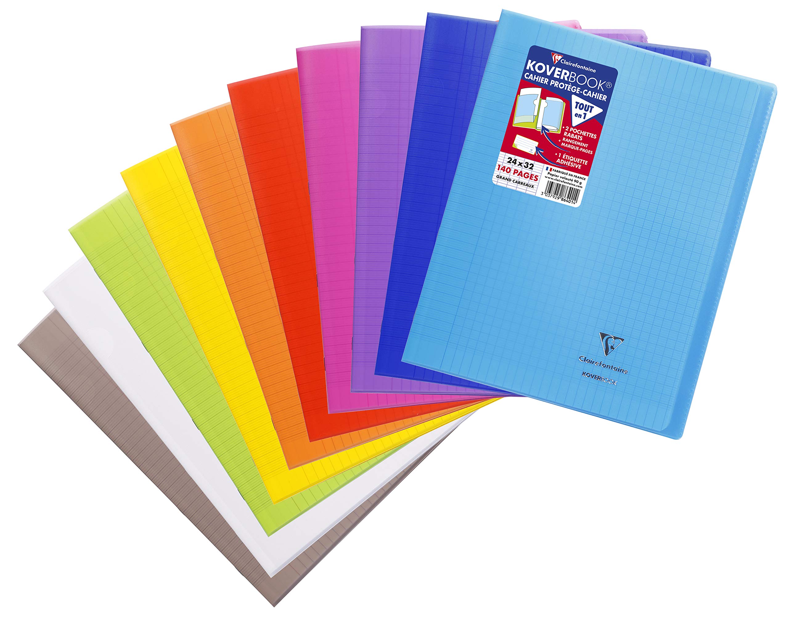 Clairefontaine 986401C - One Koverbook Stapled Notebook -Dimensions: 24x32 cm - 140 Seyes Ruled Pages - White Paper 90 g - Random Colour Polypro Cover