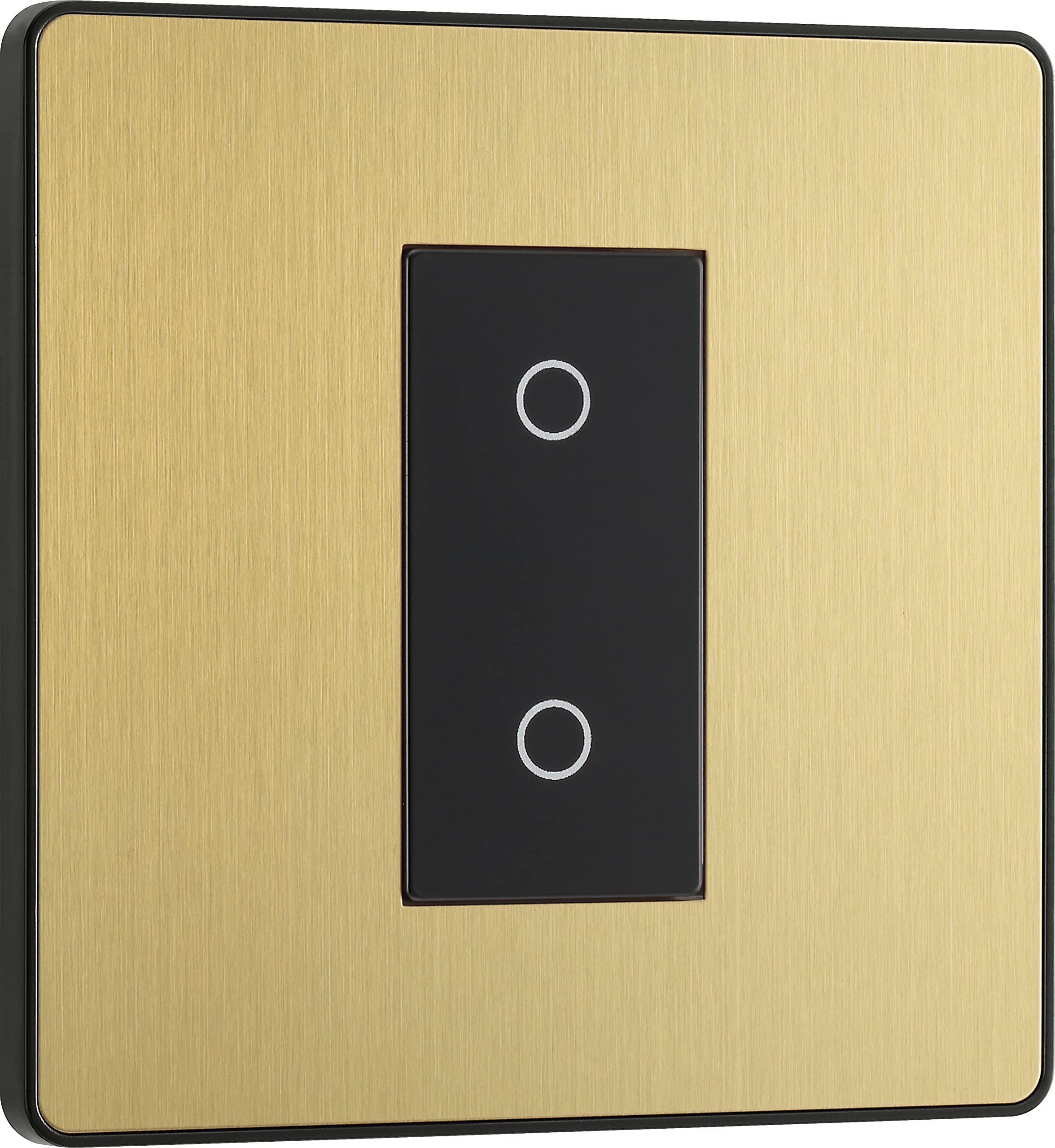 BG Electrical Single Master/Primary Touch Dimmer Wall Light Switch, 2-Way, Trailing Edge, Screwless Front Plate, Evolve, Satin Brass, 200W, PCDSBTDM1B — image 1