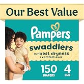 Swaddlers Diapers, Size 4 (15-34 lbs), 150 Count, Fragrance Free, Hypoallergenic, Absorbent, Pediatrician Recommended, Skin Safe