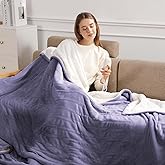 Electric Blanket Full Size Heated Blanket 72X84in, Flannel and Fluffy Sherpa Heating Blanket for Sofa, Fast Heating and Over-Heat Protection Warming Blanket, Great Gift for Grandma (Lavender Purple)