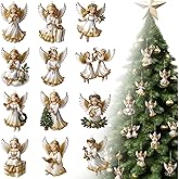 12 PCS Wooden Angel Christmas Ornaments, Vintage Style Religious Christmas Hanging Decor for Xmas Tree, Rustic Home & Holiday Decor
