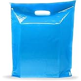 Blue Merchandise Plastic Shopping Bags - 100 Pack 12" x 15" with 1.5 mil Thick - Die Cut Handles - Perfect for Retail, Party Favors, Birthdays, Goodie Bags - Color Blue - 100% Recyclable