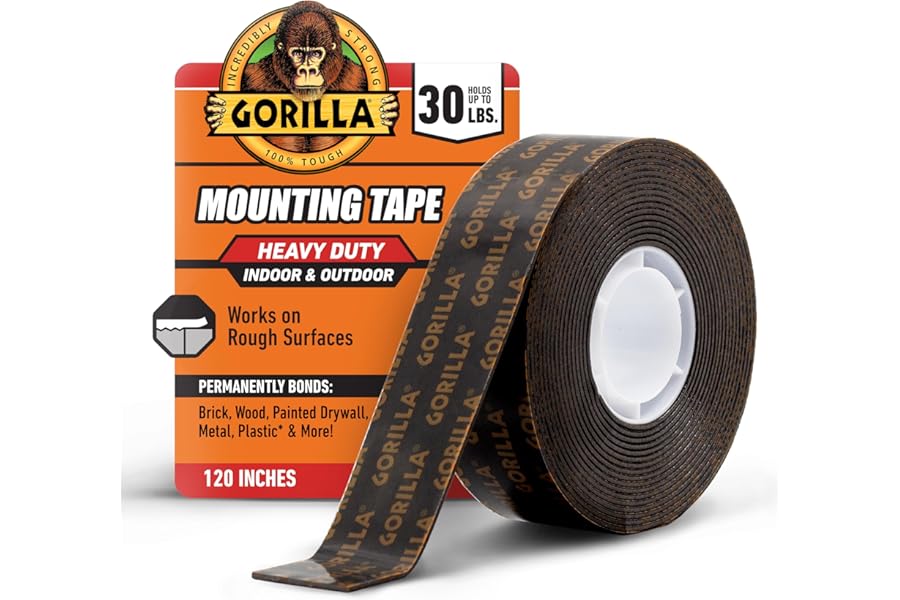 Gorilla Heavy Duty Double Sided Mounting Tape, Black Tape, 1" x 120" (Pack of 1) - Weatherproof for Indoor or Outdoor