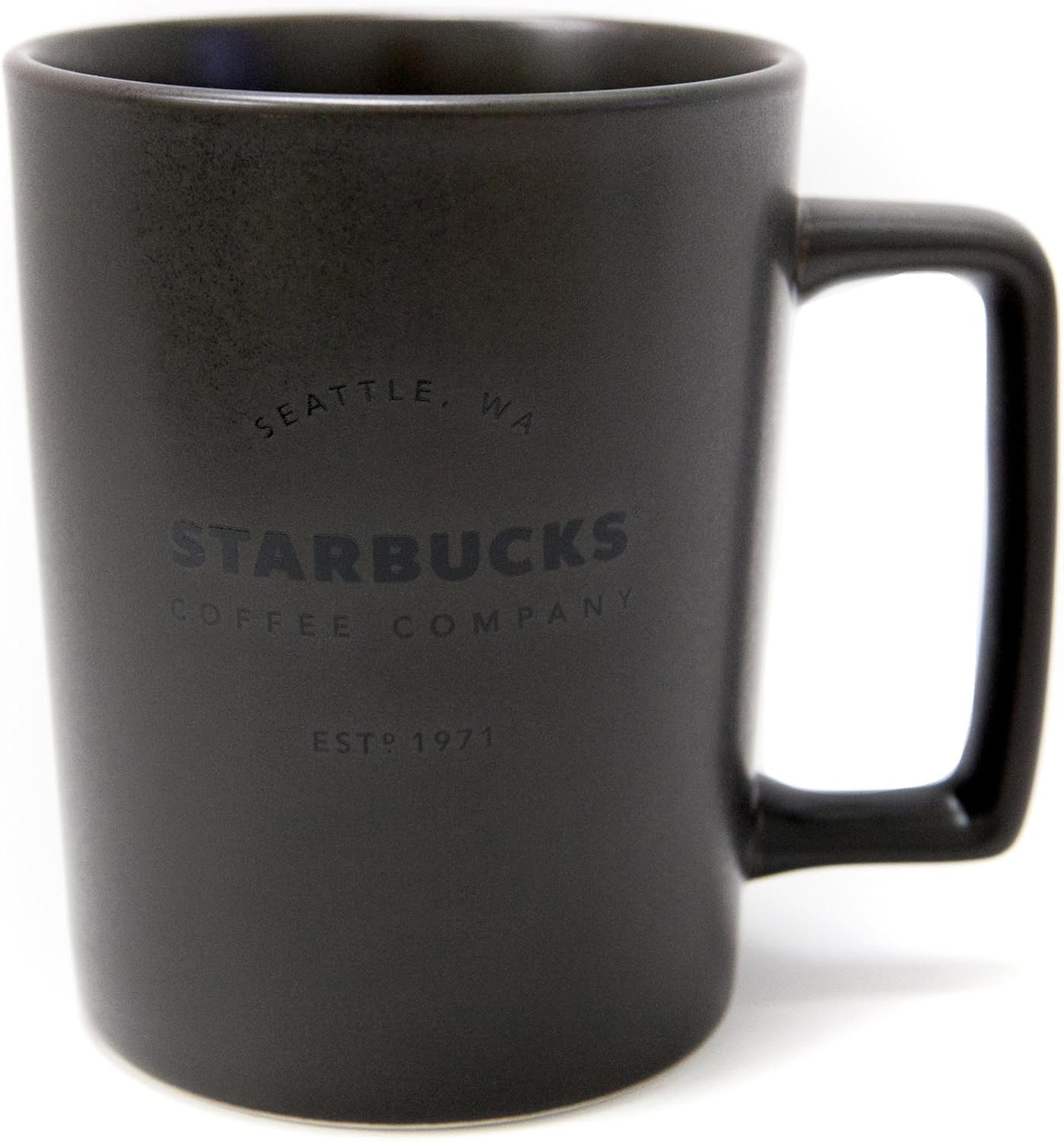 New Starbucks Seattle Matte Charcoal Black Handle Coffee Mug, 16 fl oz