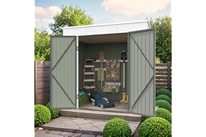 Devoko 6 x 8 FT Outdoor Storage Shed, Metal Garden Tool Sheds & Outdoor Storage House with Sloped Roof for Patio Lawn Backyard (Gray)