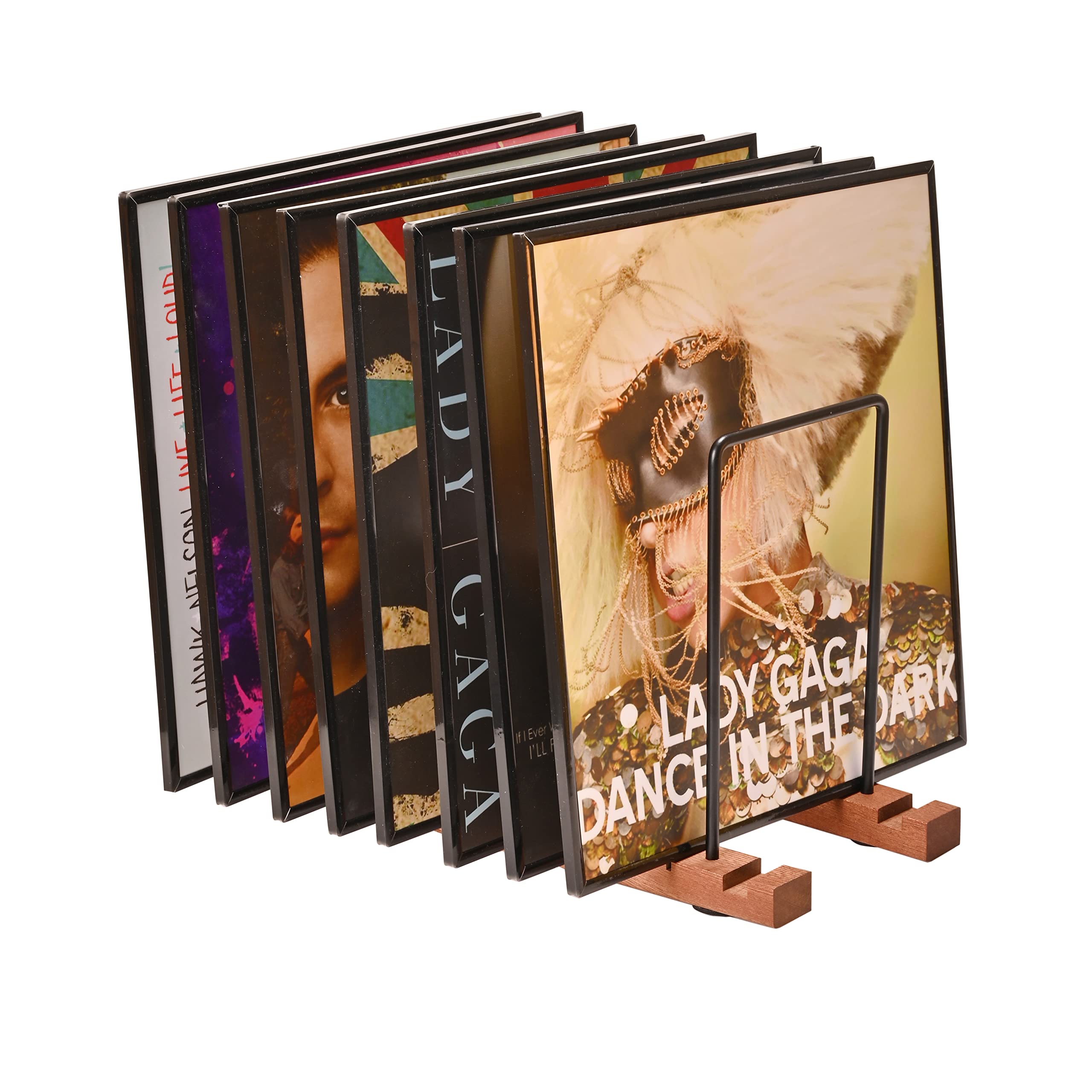 Yorkmills Vinyl Record Storage, Display Up to 50 LP Albums DVDs CDs, Solid Wooden Vinyl Record Holder with Stainless-Steel lp Storage Boxes shelf Stand Case, Record Stand for Home Desktop Decor