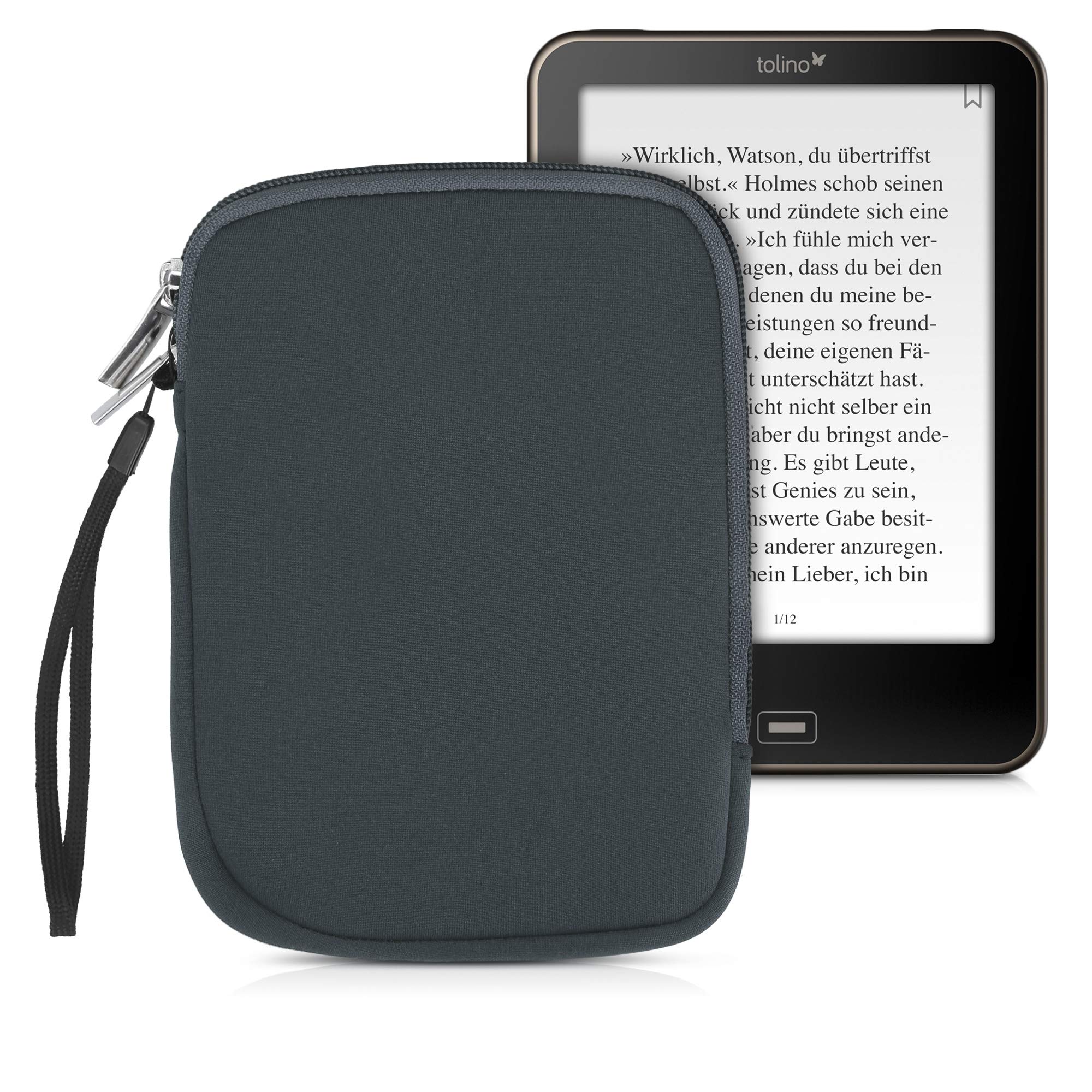 kwmobile Neoprene e-Reader Pouch Size 6" eReader - Universal eBook Sleeve Case with Zipper - Grey