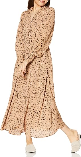 Amazon レイカズン 花柄ワンピース レトロフラワー開襟ワンピース レディース ベージュ 日本 Free Free サイズ ワンピース チュニック 通販