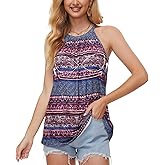Women Halter Tank Top with Built in Bra Flowy Sleevless Padded Camisole Loose Fit Summer Shirt Top S-3XL