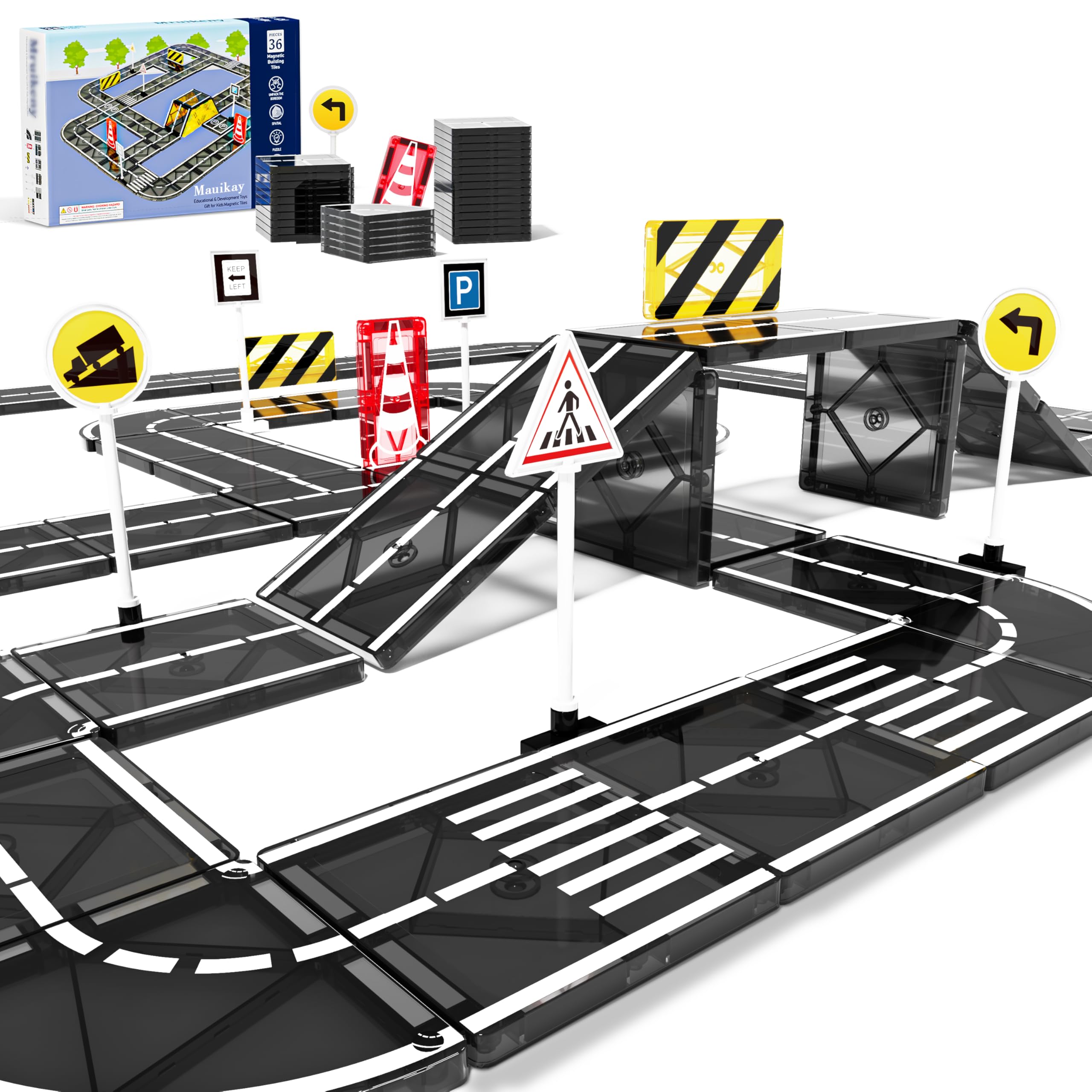 Magnetic Tiles Road Set for Kids - STEM Educational Construction Toys for 3 4 5 6 7 8+ Year Old Boys and Girls, Creative Building Toys for Toddlers, Ideal Birthday Idea (Magnet A)